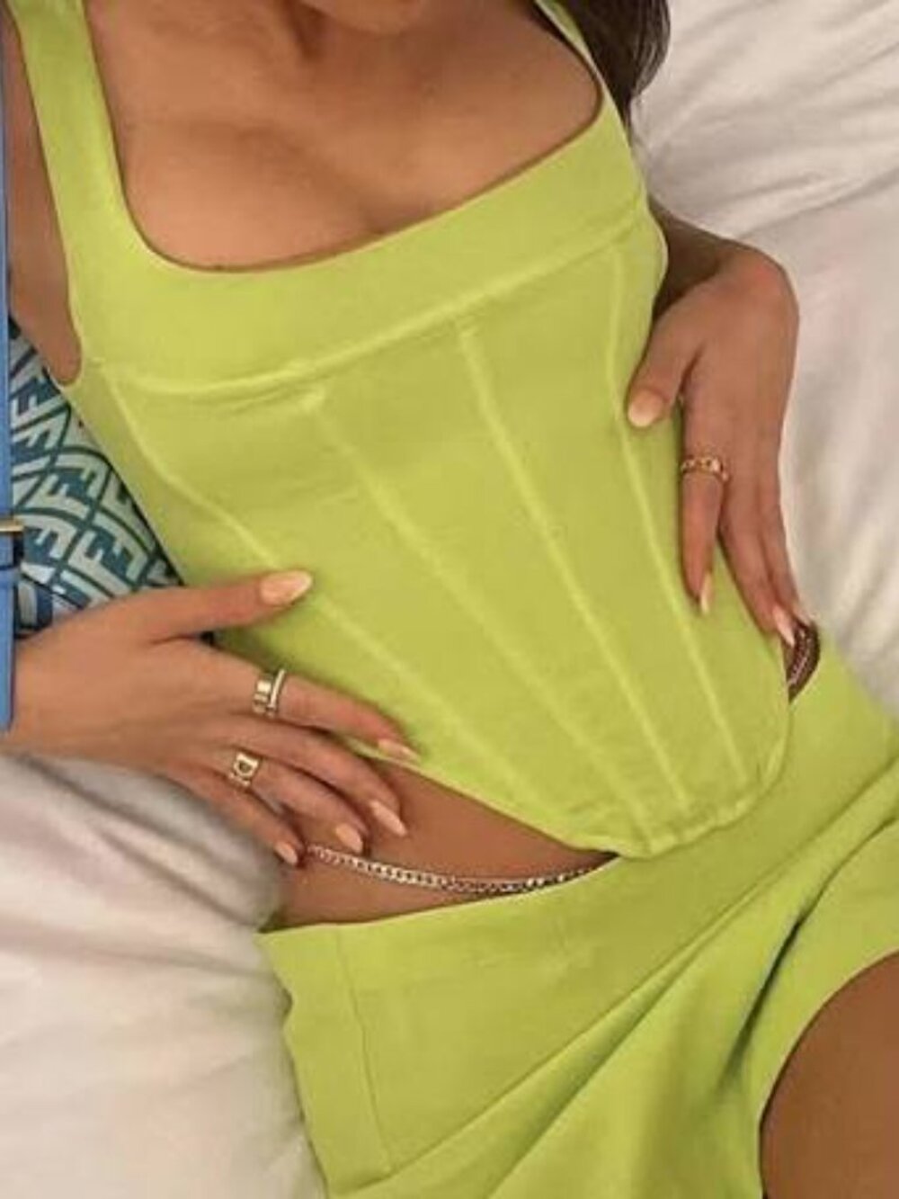 Miaou Campbell corset top in acid lime yellow green